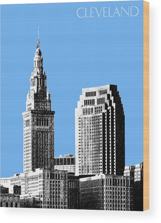 Architecture Wood Print featuring the digital art Cleveland Skyline 1 - Light Blue by DB Artist