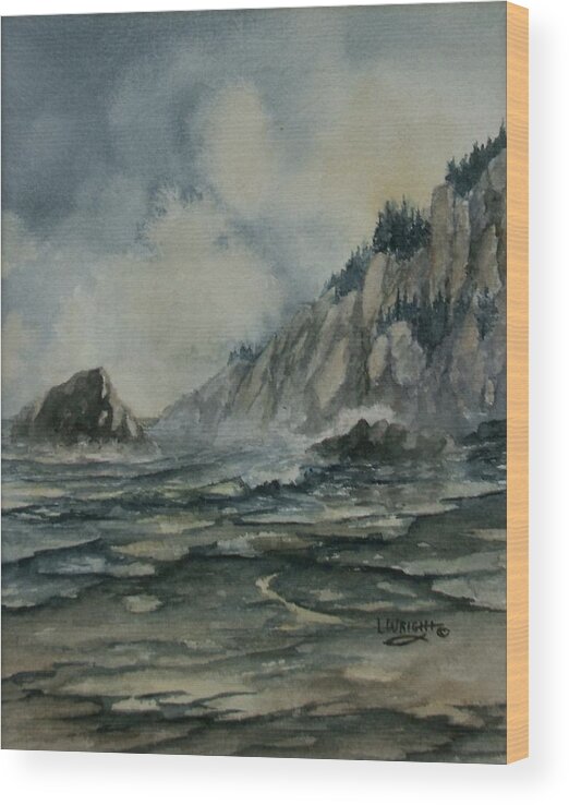 Watercolor Wood Print featuring the painting Cliffside by Lynne Wright