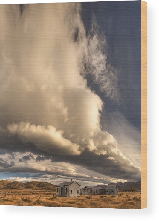 Feb0514 Wood Print featuring the photograph Cloud And Historic Farm Saint Bathans by Colin Monteath