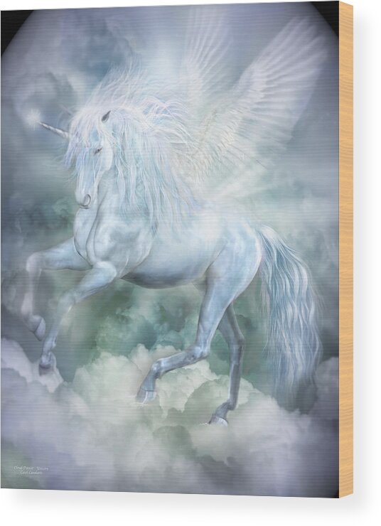 Unicorn Wood Print featuring the mixed media Unicorn Cloud Dancer by Carol Cavalaris