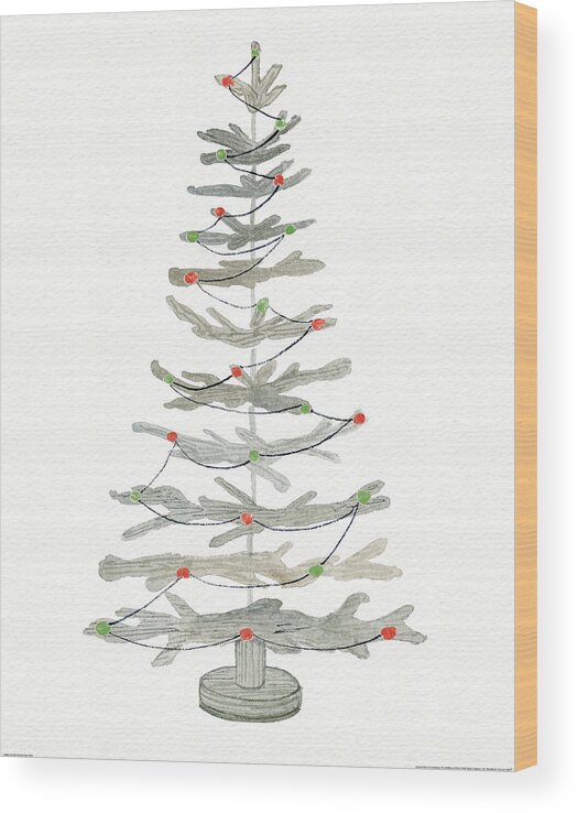 Branches Wood Print featuring the painting Coastal Holiday Tree II Red by Kathleen Parr Mckenna