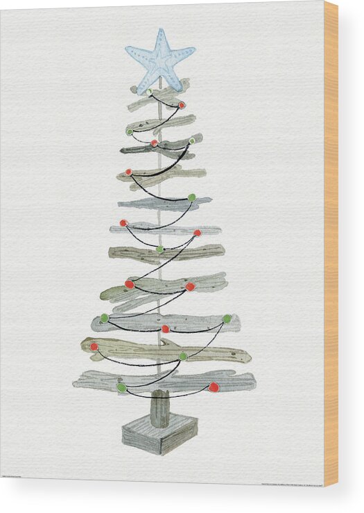 Blue Wood Print featuring the painting Coastal Holiday Tree IIi Red by Kathleen Parr Mckenna
