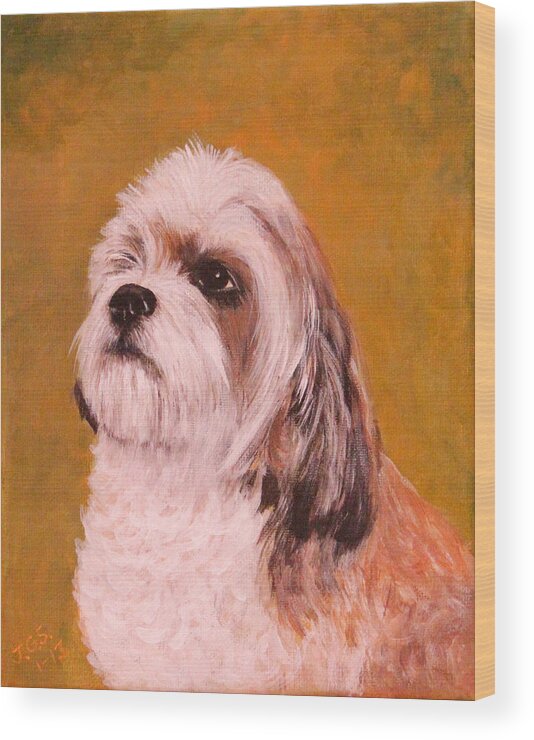Pets Wood Print featuring the painting CoCo-puffs by Janet Greer Sammons