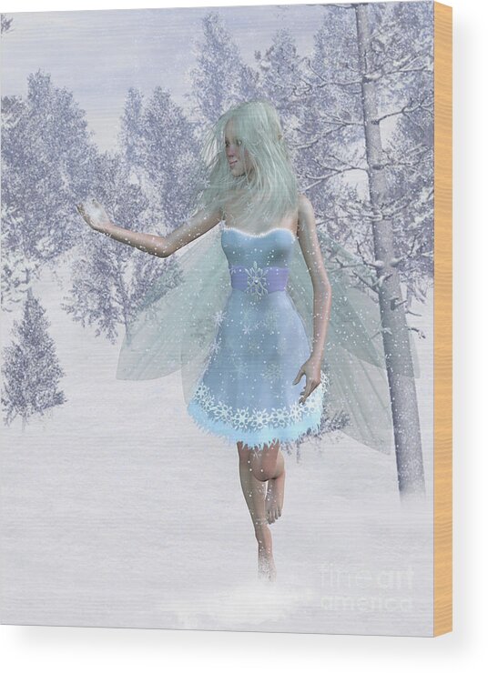 Fairy Wood Print featuring the digital art Cold Winter Fairy by Fairy Fantasies