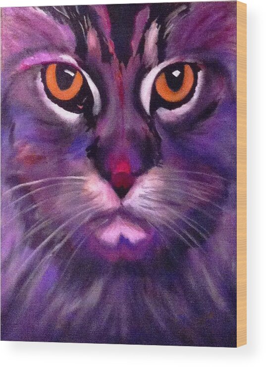 Cat Wood Print featuring the painting Cool Maine Coon by Bill Manson