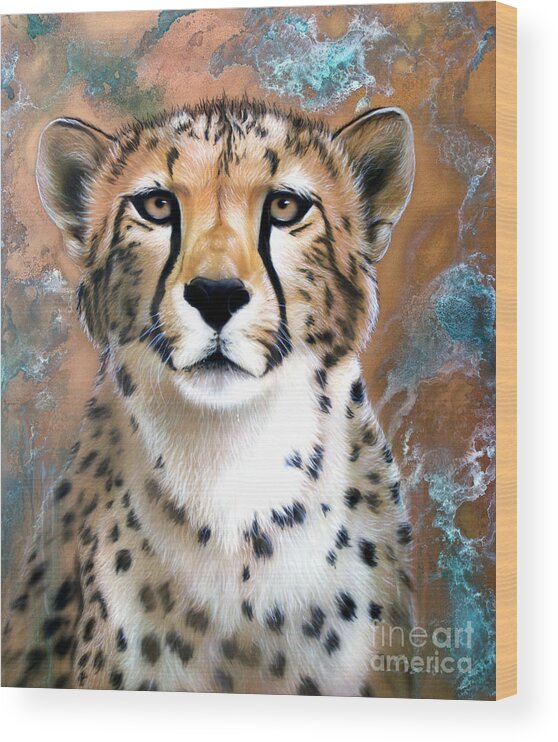 Copper Wood Print featuring the painting Copper Flash - Cheetah by Sandi Baker