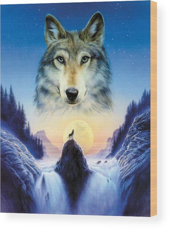 Wolf Wood Print featuring the photograph Cosmic Wolf by MGL Meiklejohn Graphics Licensing