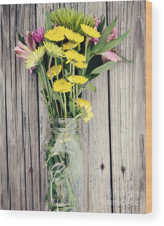 Mason Jar Wood Print featuring the photograph Country Bouquet by Kim Fearheiley