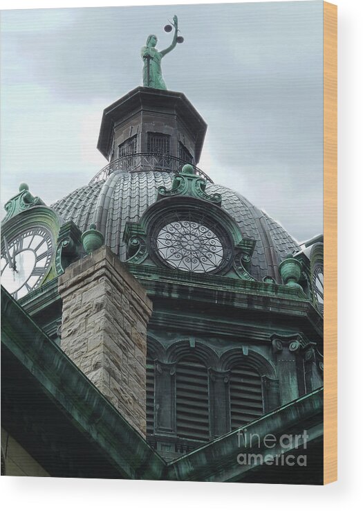 Courthouse Dome Wood Print featuring the photograph Courthouse Dome In Binghamton NY by Sally Simon