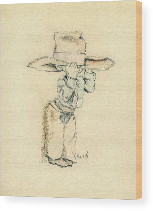 Cowboy Wood Print featuring the drawing Cowboy by Sam Sidders