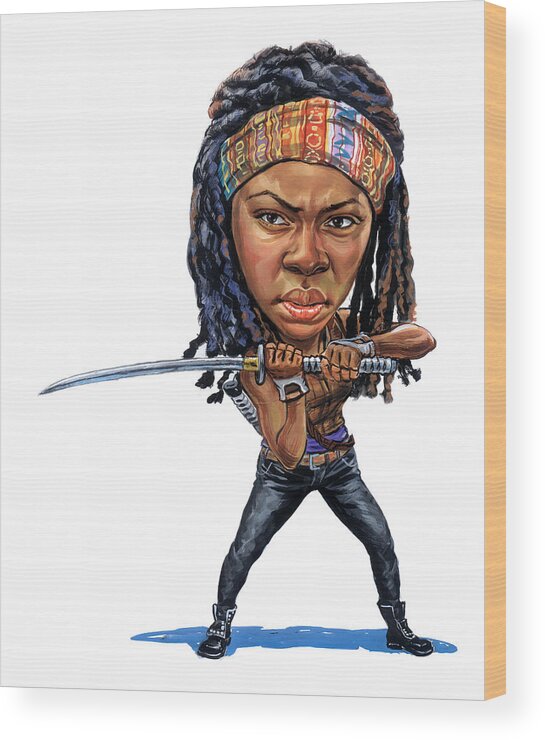 Michonne Wood Print featuring the painting Danai Gurira as Michonne by Art 