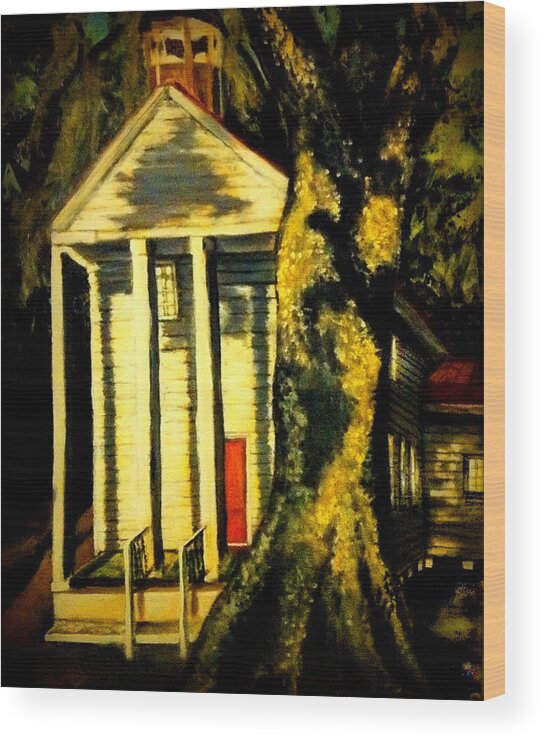 Beaufort Wood Print featuring the painting Daybreak on Oak Church by Alexandria Weaselwise Busen
