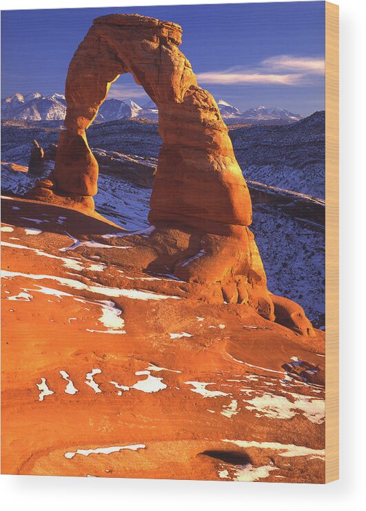 Arch Wood Print featuring the photograph Delicate Arch Sunset by Ray Mathis