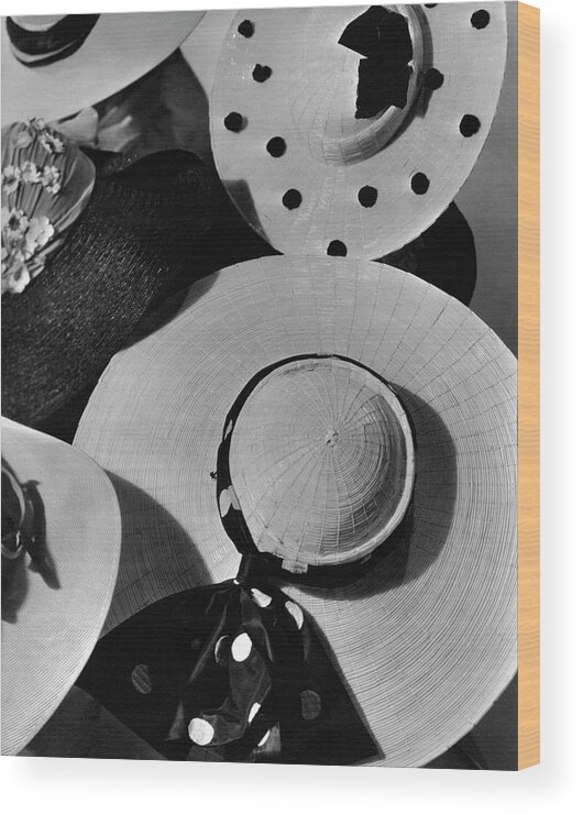 Patou Wood Print featuring the photograph Designer Cartwheel Hats by Horst P. Horst