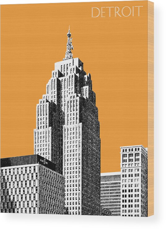 Detroit Wood Print featuring the digital art Detroit Skyline 2 - Orange by DB Artist