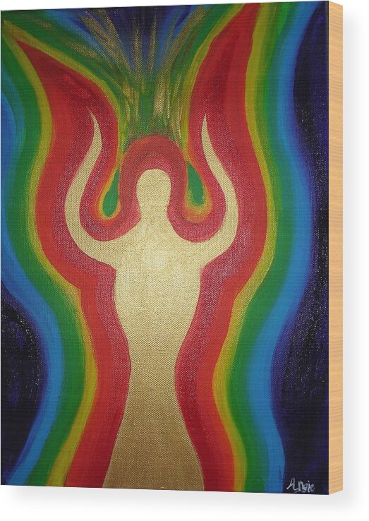 Divine Feminine Wood Print featuring the painting Divine Feminine Energy by Angie Butler