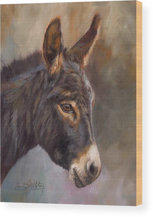 Donkey Wood Print featuring the painting Donkey by David Stribbling