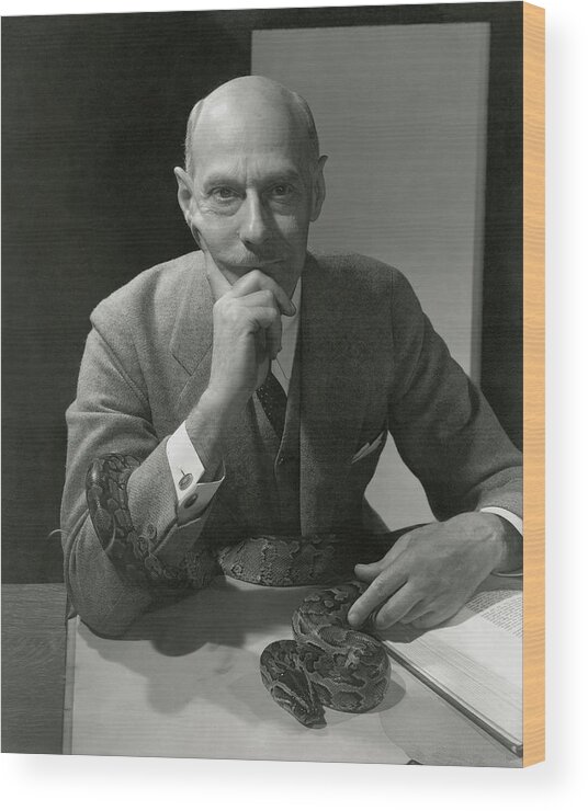 Animal Wood Print featuring the photograph Dr. Raymond Ditmars With His Python by Edward Steichen