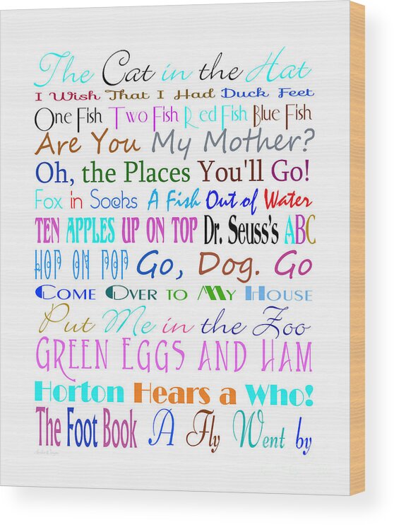 Dr Seuss Wood Print featuring the digital art Dr Seuss Books 3 by Andee Design