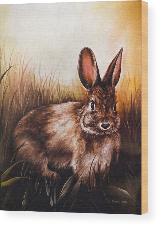 Eastern Cottontail Rabbit Wood Print featuring the painting Eastern Cottontail Rabbit by Sandi OReilly