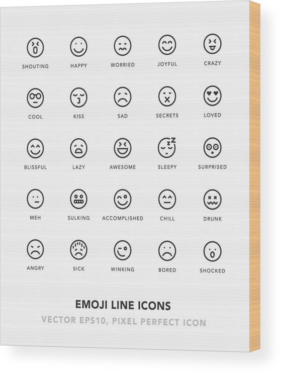 Internet Wood Print featuring the drawing Emoji Line Icons by TongSur