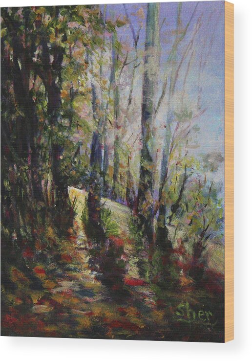 Oil Wood Print featuring the painting Enchanted forest by Sher Nasser