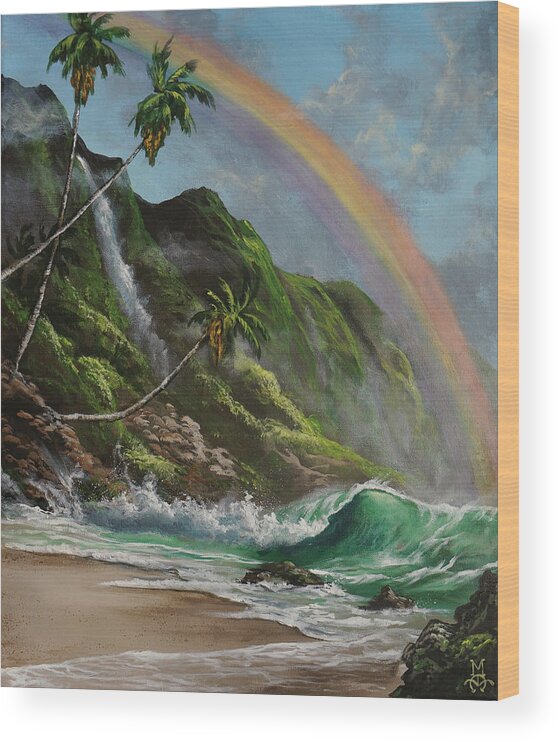 Tropic Wood Print featuring the painting Escape to Paradise by Marco Aguilar