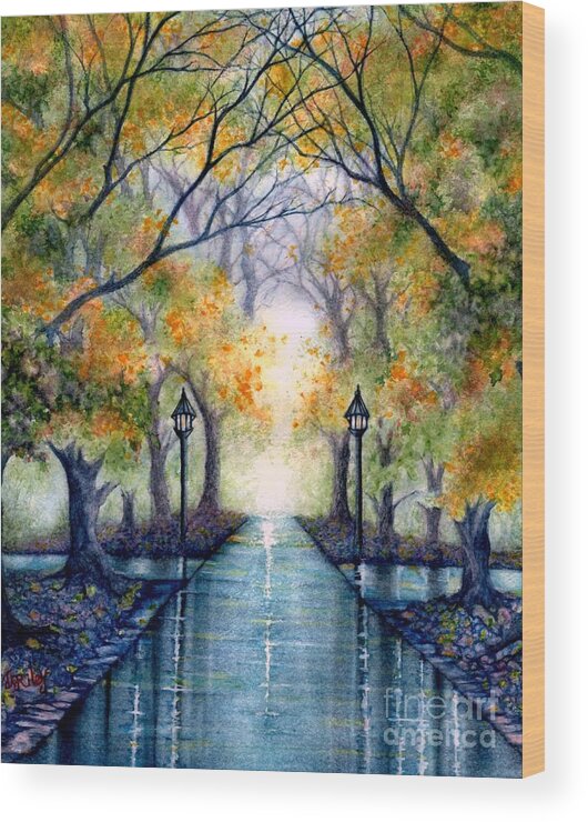 Park Wood Print featuring the painting ESU The future looks bright by Janine Riley