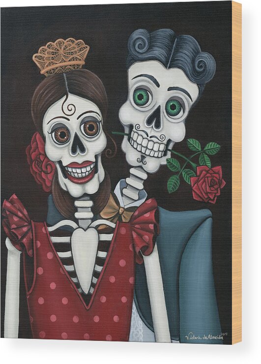 Day Of The Dead Wood Print featuring the painting Every Juan Loves Carmen by Victoria De Almeida