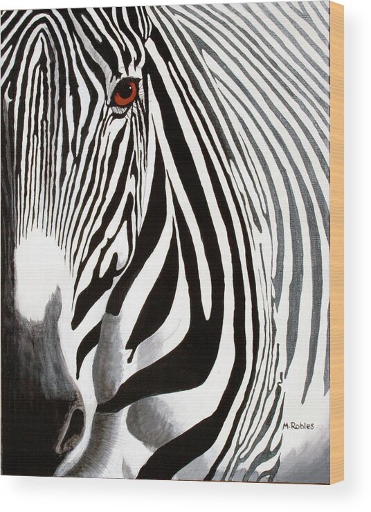 Africa Wood Print featuring the painting Eye of the Zebra by Mike Robles