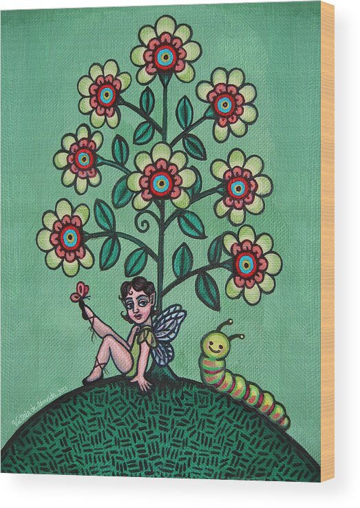 Fairy Wood Print featuring the painting Fairy Series Katrina by Victoria De Almeida