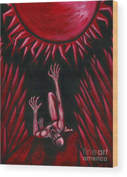 Sun Wood Print featuring the painting Fall of Icarus by Classic Visions Gallery