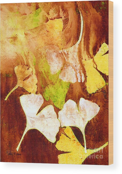 Ginkgo Wood Print featuring the painting Falling Leaves by Hailey E Herrera