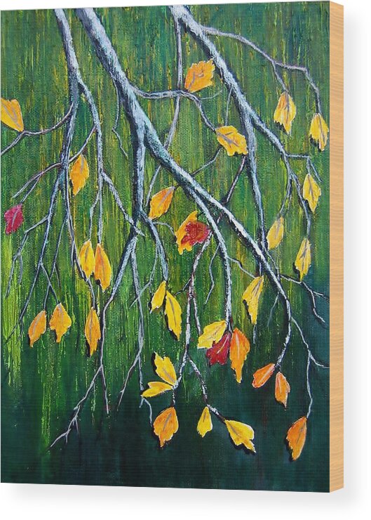 Autumn Leaves Wood Print featuring the painting Falling by Suzanne Theis