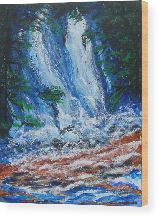Nature Wood Print featuring the painting Waterfall in the Forest by Diane Pape