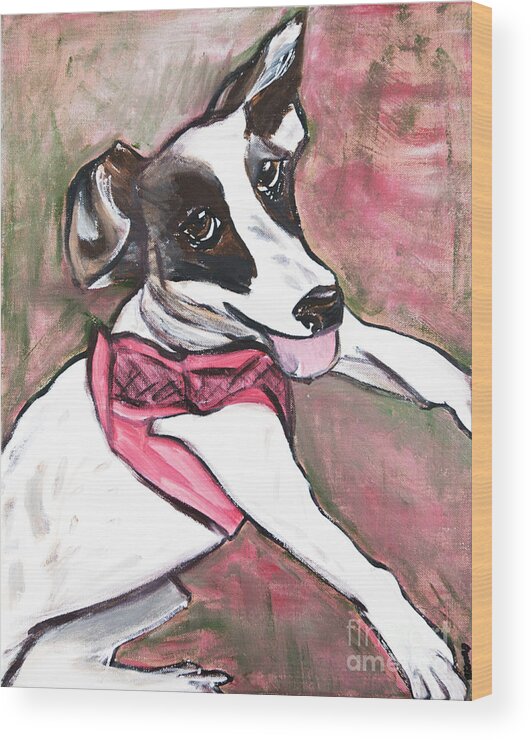 Jack Russell Wood Print featuring the painting Fancy Little Girl by Rebecca Weeks