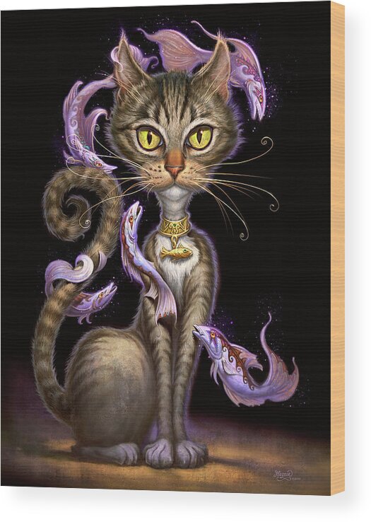 Jeff Haynie Wood Print featuring the painting Feline Fantasy by Jeff Haynie