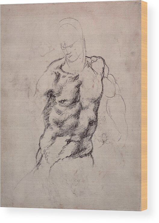 Michelangelo Wood Print featuring the drawing Figure Study by Michelangelo Buonarroti