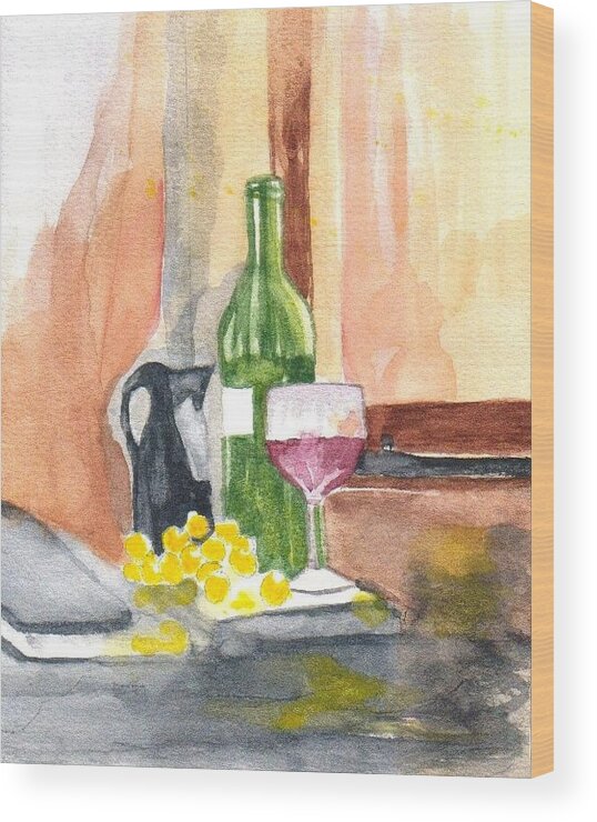 Bottle Of Wine Wood Print featuring the painting Fine Vintage by Elvira Ingram