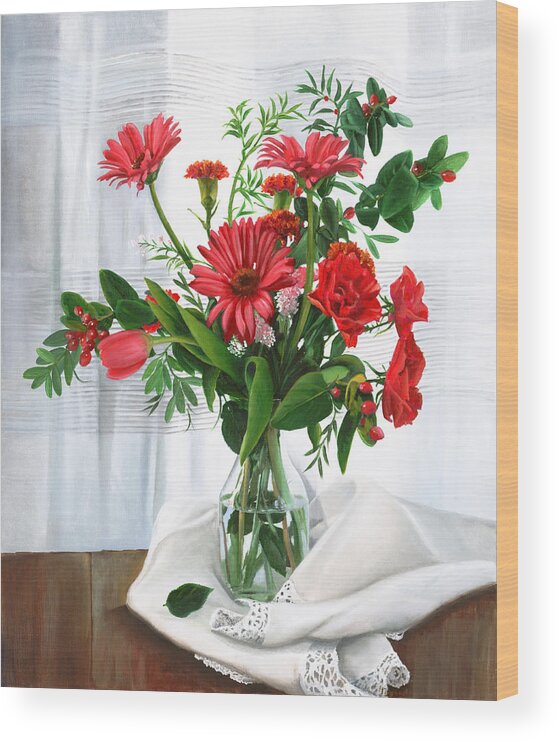 Still Life Wood Print featuring the painting Fiori Rossi by Danka Weitzen