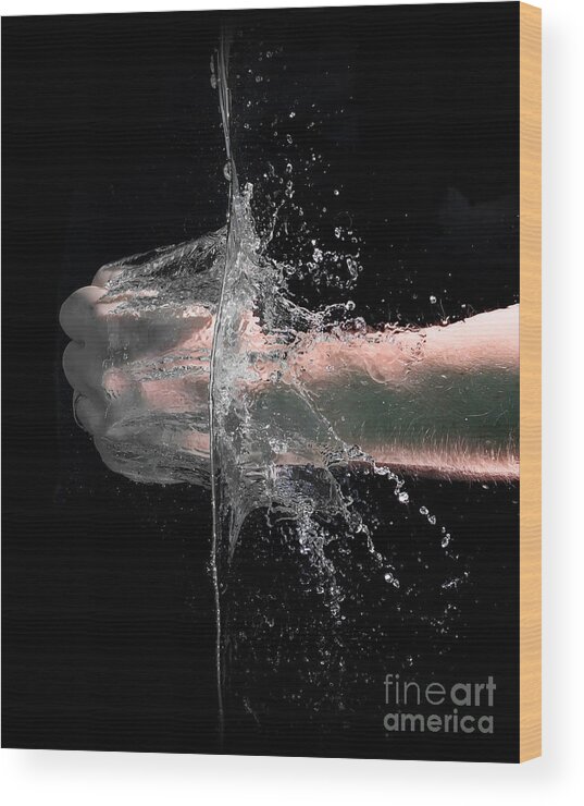 Water Wood Print featuring the photograph Fist punch into water by Simon Bratt