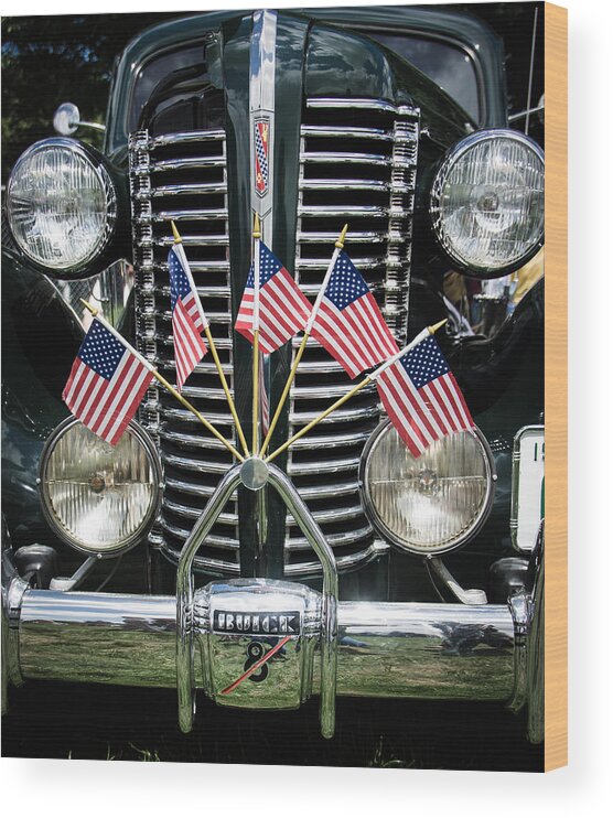 Hot Rod Wood Print featuring the photograph Flagged Buick straight 8 by Ron Roberts