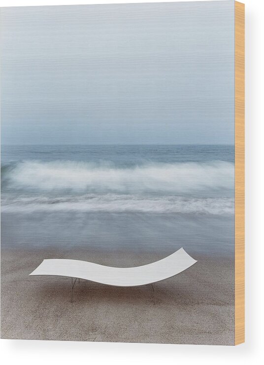 Nobody Wood Print featuring the photograph Flexy Batyline Mesh Curve Chaise On Malibu Beach by Simon Watson