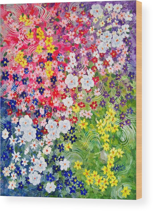 Flower Wood Print featuring the painting Flower Garden by Kathern Ware