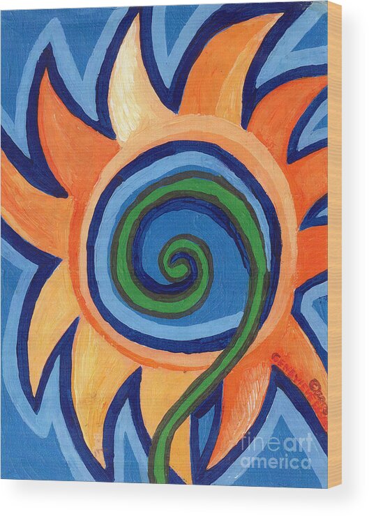 Flower Wood Print featuring the painting Flower Spiral by Genevieve Esson