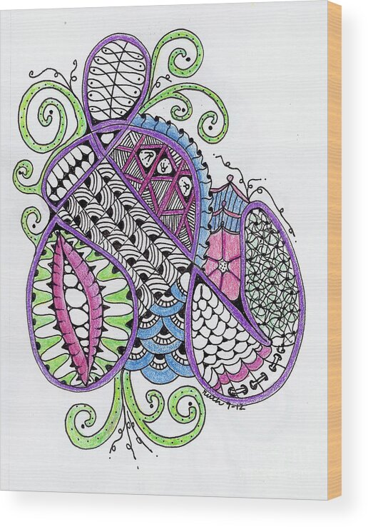 Zentangles Wood Print featuring the mixed media Flutterbug by Ruth Dailey