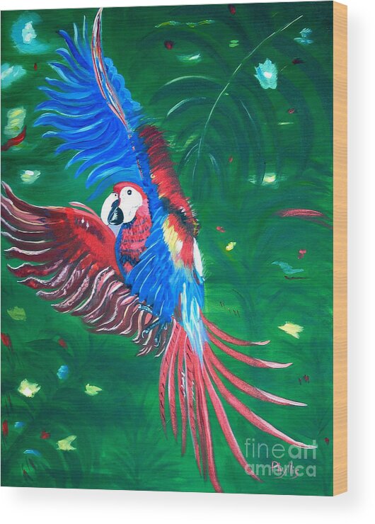 Parrot Wood Print featuring the painting Forest Landing by Phyllis Kaltenbach