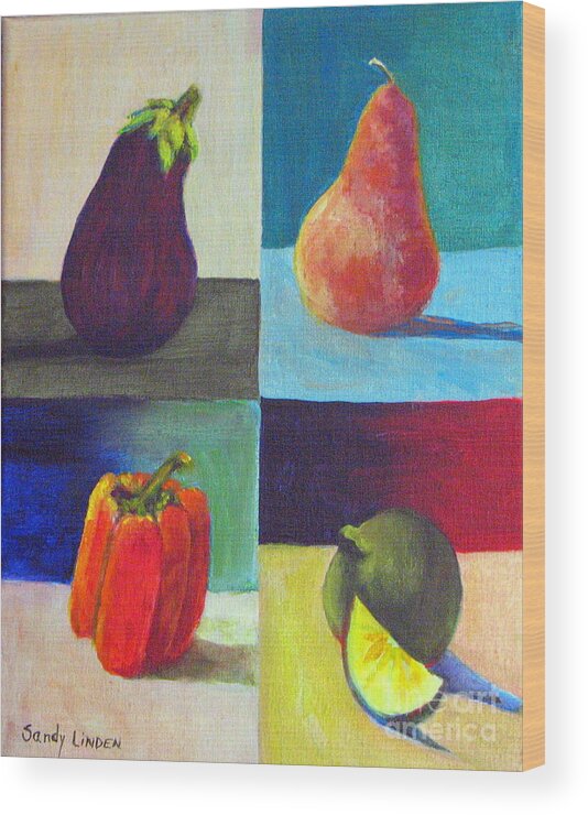 Still Life -food & Beverage - Fruit And Vegetables Wood Print featuring the painting Four in One by Sandy Linden