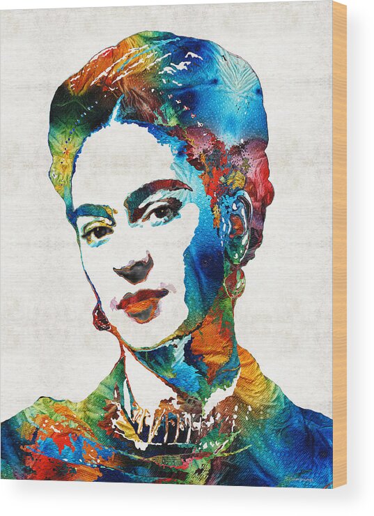 Frida Kahlo Wood Print featuring the painting Frida Kahlo Art - Viva La Frida - By Sharon Cummings by Sharon Cummings