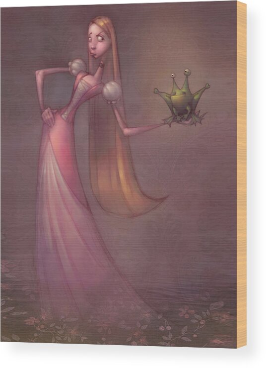 Fairytale Wood Print featuring the painting Frog Prince by Adam Ford